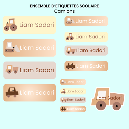 Étiquettes Scolaires Personnalisées - Résistantes à l'eau - Camions