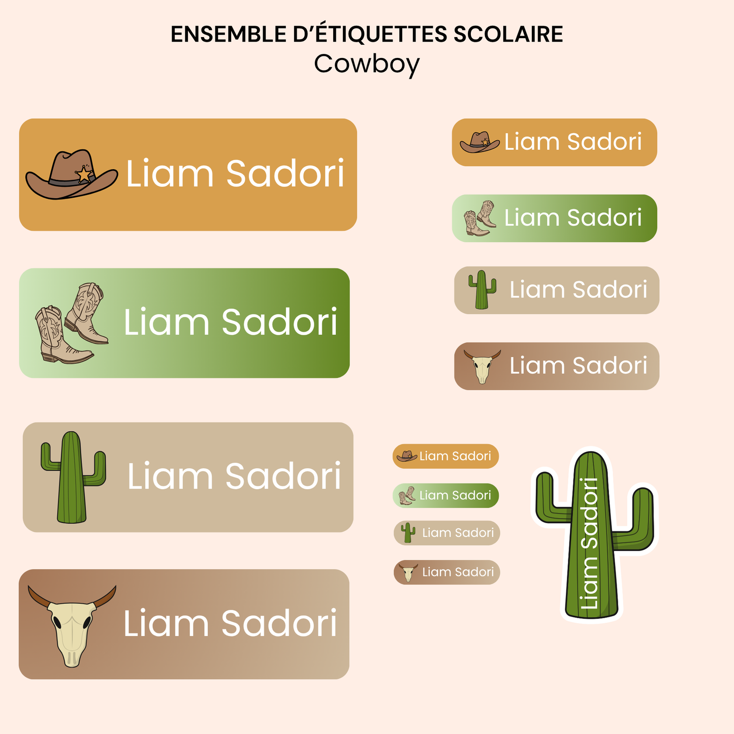 Étiquettes Scolaires Personnalisées - Résistantes à l'eau - Cowboy
