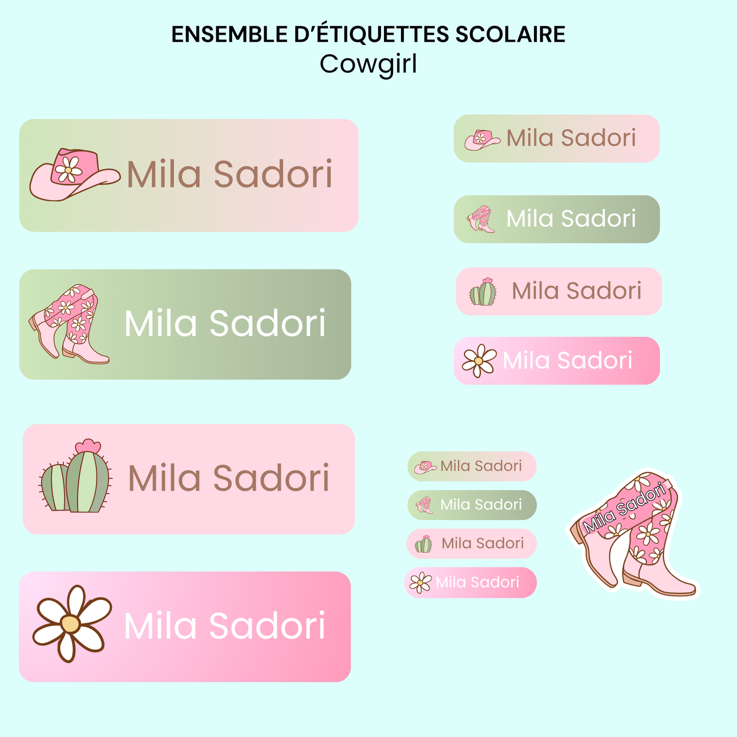 Étiquettes Scolaires Personnalisées - Résistantes à l'eau - Cowgirl