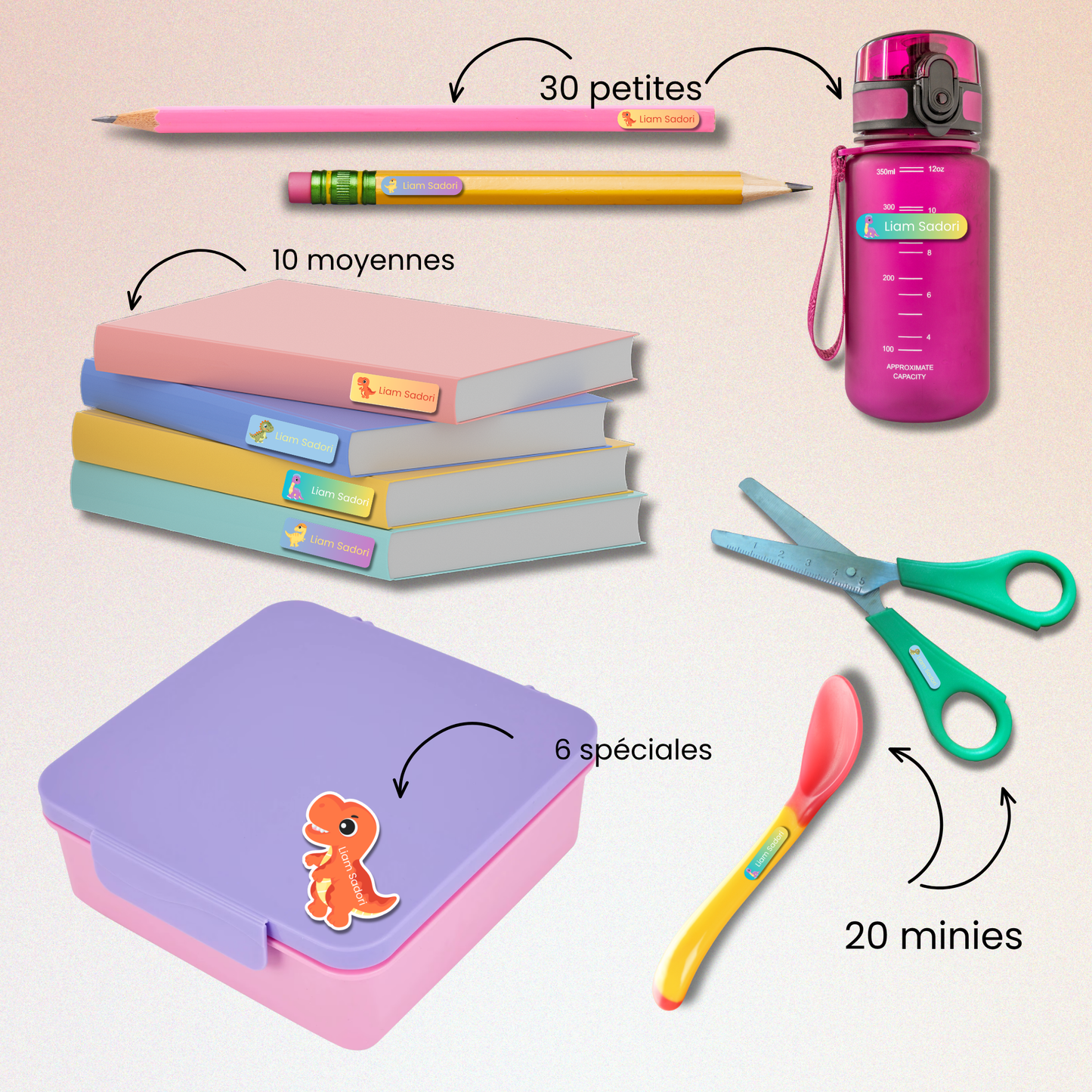 Étiquettes Scolaires Personnalisées - Résistantes à l'eau - Dinosaur