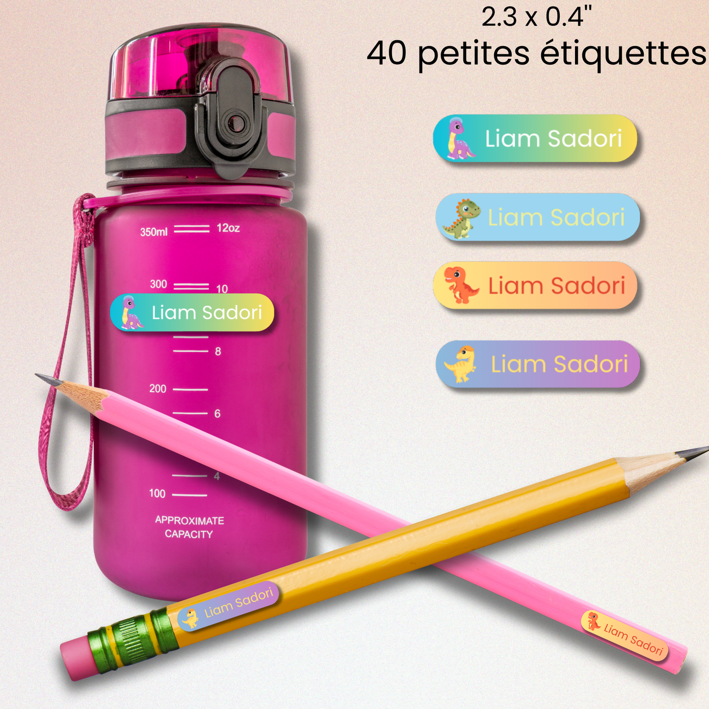 Étiquettes Scolaires Personnalisées - Résistantes à l'eau - Dinosaur