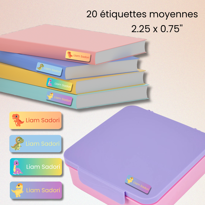 Étiquettes Scolaires Personnalisées - Résistantes à l'eau - Dinosaur