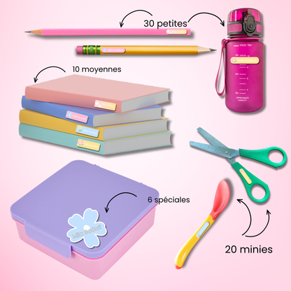 Étiquettes Scolaires Personnalisées - Résistantes à l'eau - Fleurs