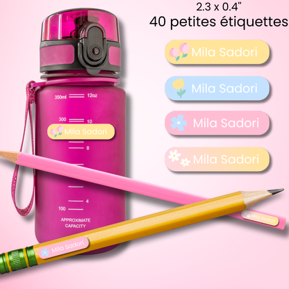 Étiquettes Scolaires Personnalisées - Résistantes à l'eau - Fleurs