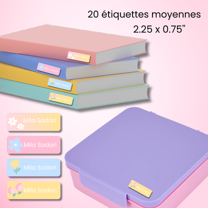Étiquettes Scolaires Personnalisées - Résistantes à l'eau - Fleurs