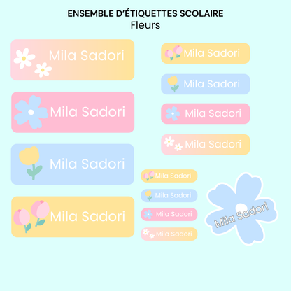 Étiquettes Scolaires Personnalisées - Résistantes à l'eau - Fleurs