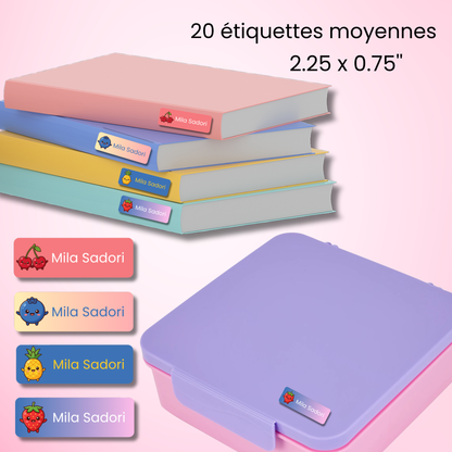 Étiquettes Scolaires Personnalisées - Résistantes à l'eau - Fruits