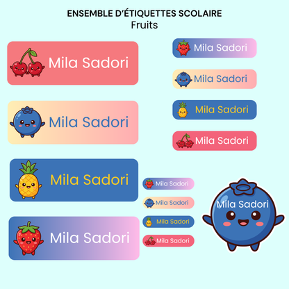 Étiquettes Scolaires Personnalisées - Résistantes à l'eau - Fruits