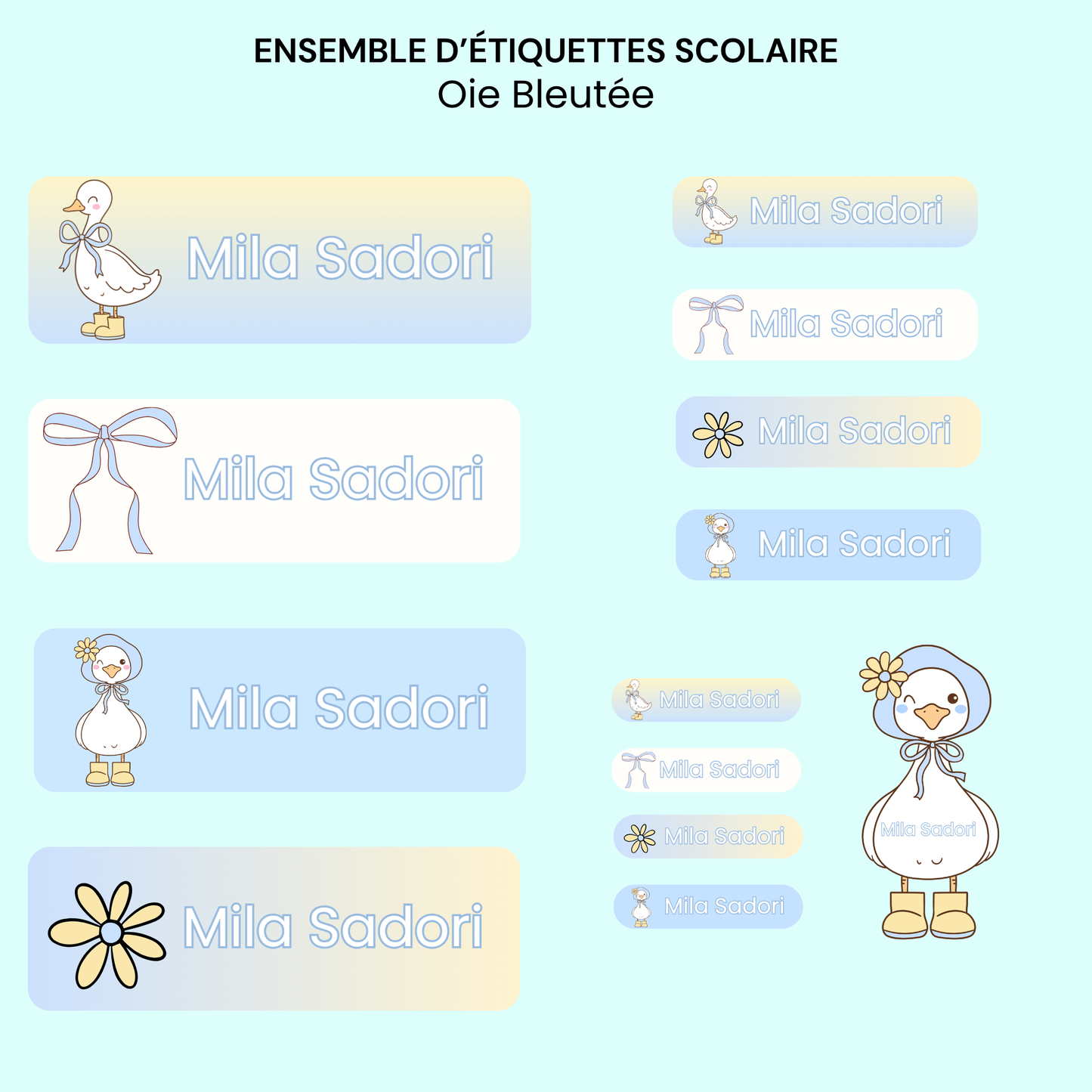 Étiquettes Scolaires Personnalisées - Résistantes à l'eau - Oie Bleue