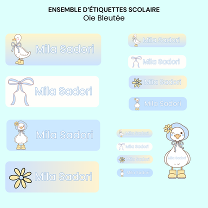 Étiquettes Scolaires Personnalisées - Résistantes à l'eau - Oie Bleue