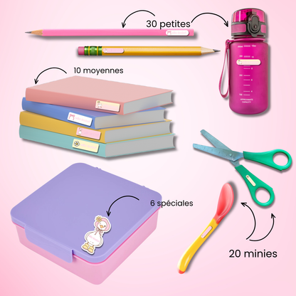 Étiquettes Scolaires Personnalisées - Résistantes à l'eau - Oie Rose