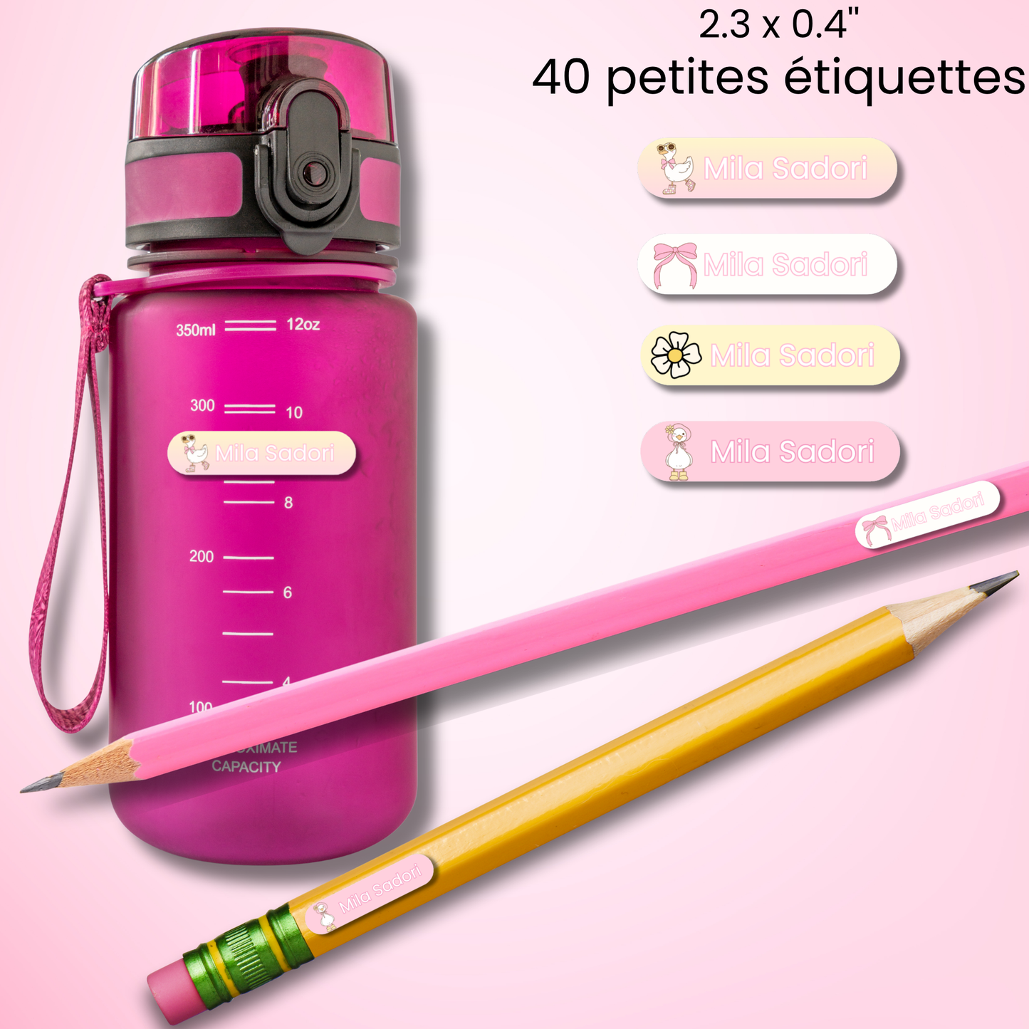 Étiquettes Scolaires Personnalisées - Résistantes à l'eau - Oie Rose