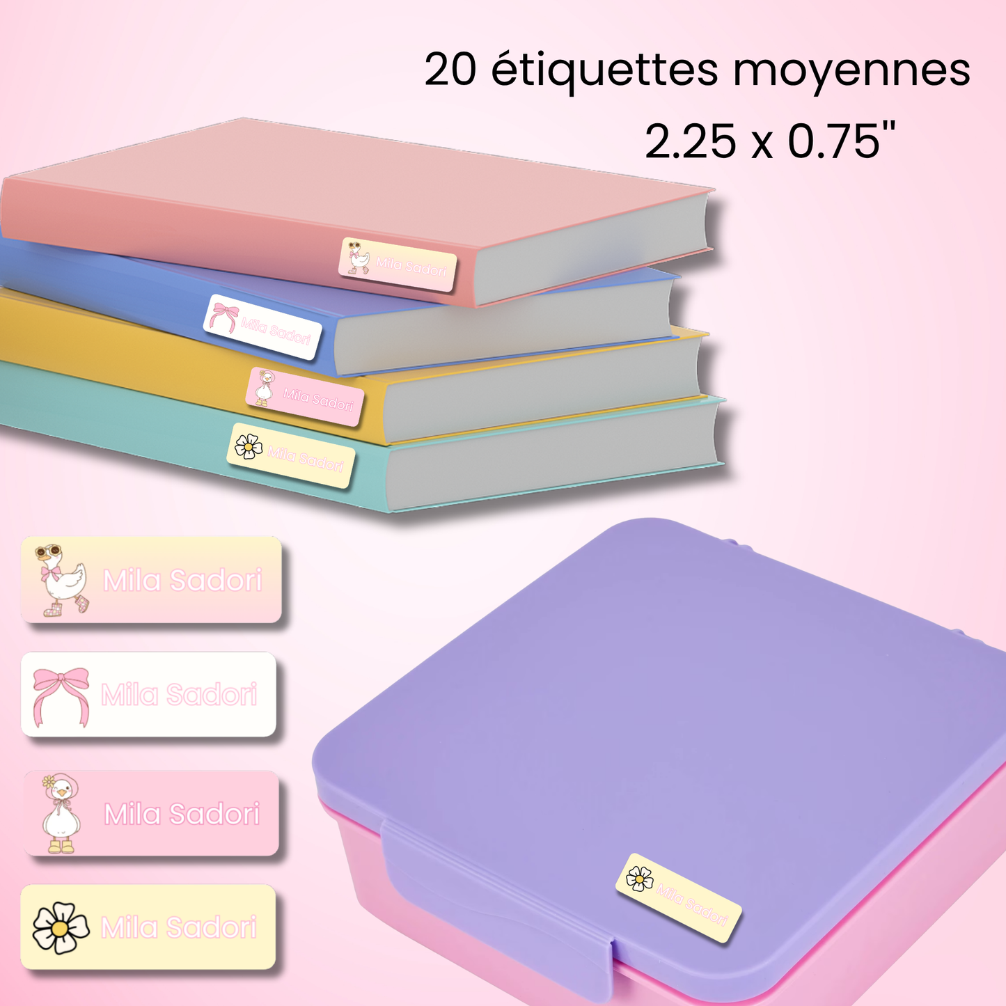 Étiquettes Scolaires Personnalisées - Résistantes à l'eau - Oie Rose