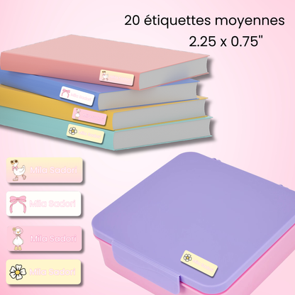 Étiquettes Scolaires Personnalisées - Résistantes à l'eau - Oie Rose