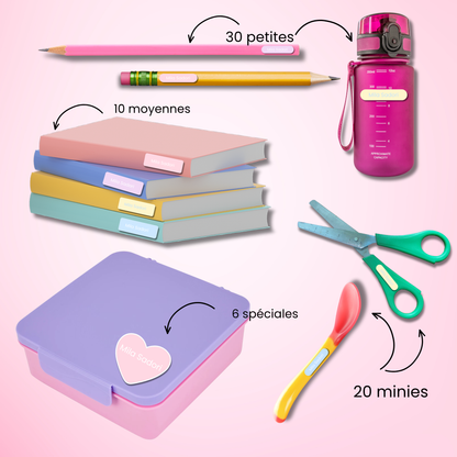Étiquettes Scolaires Personnalisées - Résistantes à l'eau - Pastel