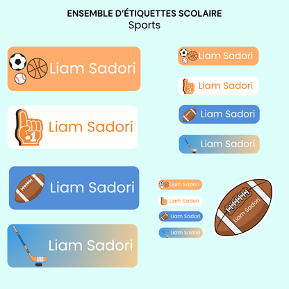 Étiquettes Scolaires Personnalisées - Résistantes à l'eau - Sports