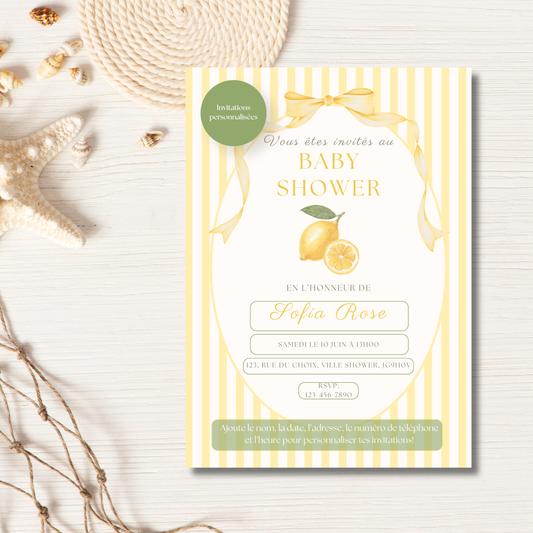 Personalized Invitation - Baby Shower - Lemon - Printed Card 5x7