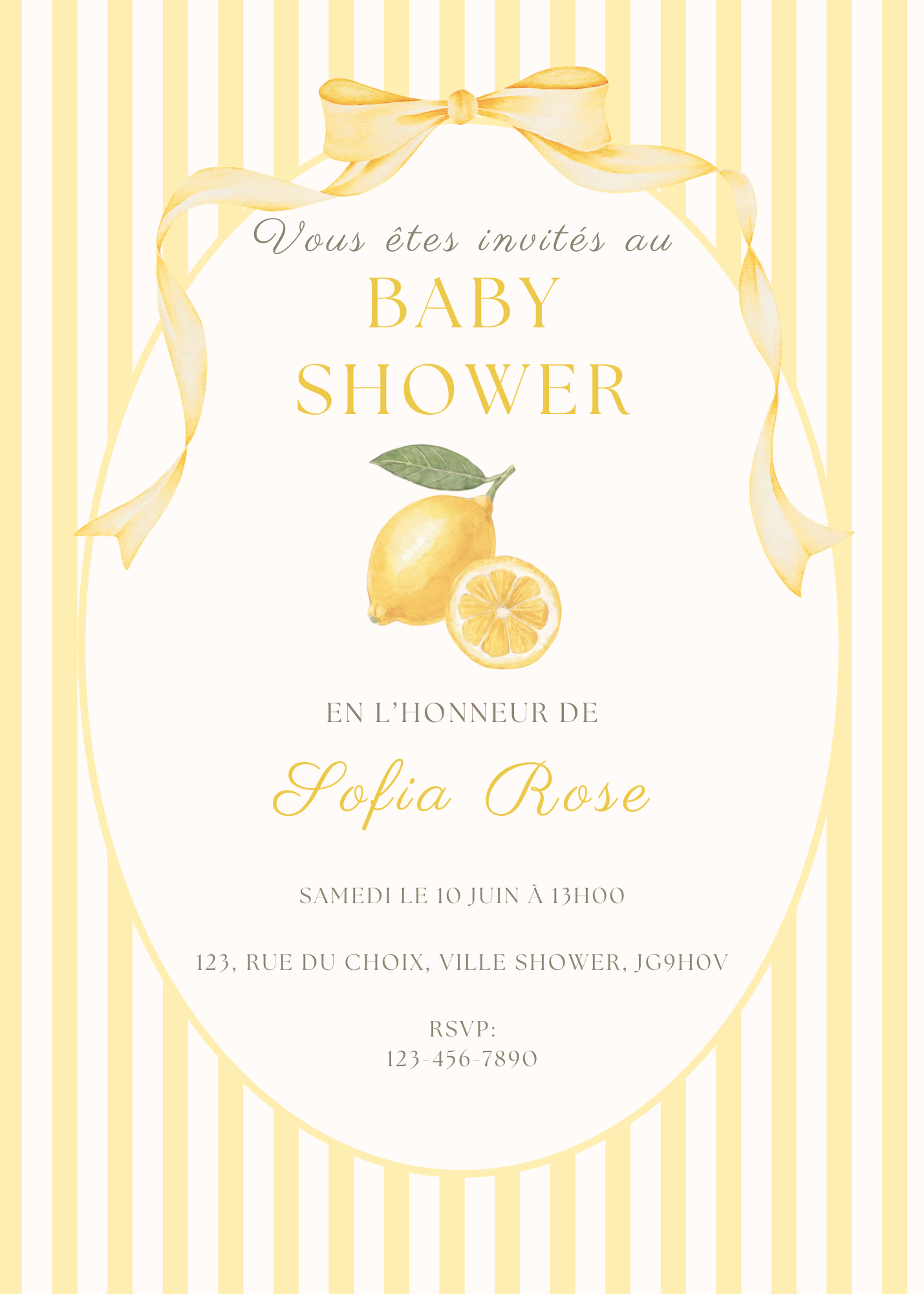 Personalized Invitation - Baby Shower - Lemon - Printed Card 5x7