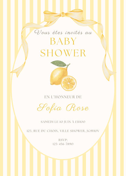Personalized Invitation - Baby Shower - Lemon - Printed Card 5x7