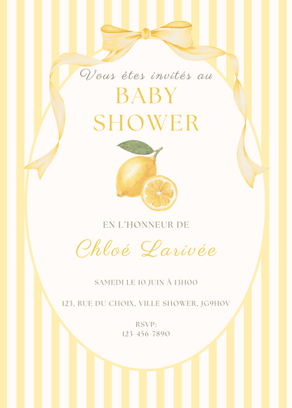 Personalized Invitation - Baby Shower - Lemon - Printed Card 5x7