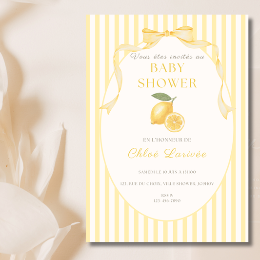 Invitation Personnalisée - Baby Shower - Citron - Carte imprimée 5x7