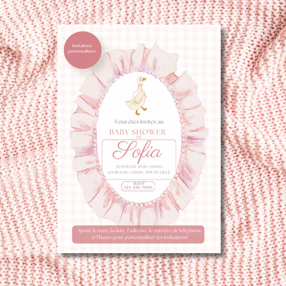 Personalized Invitation – Pink Goose Baby Shower – 5x7 Printed Card