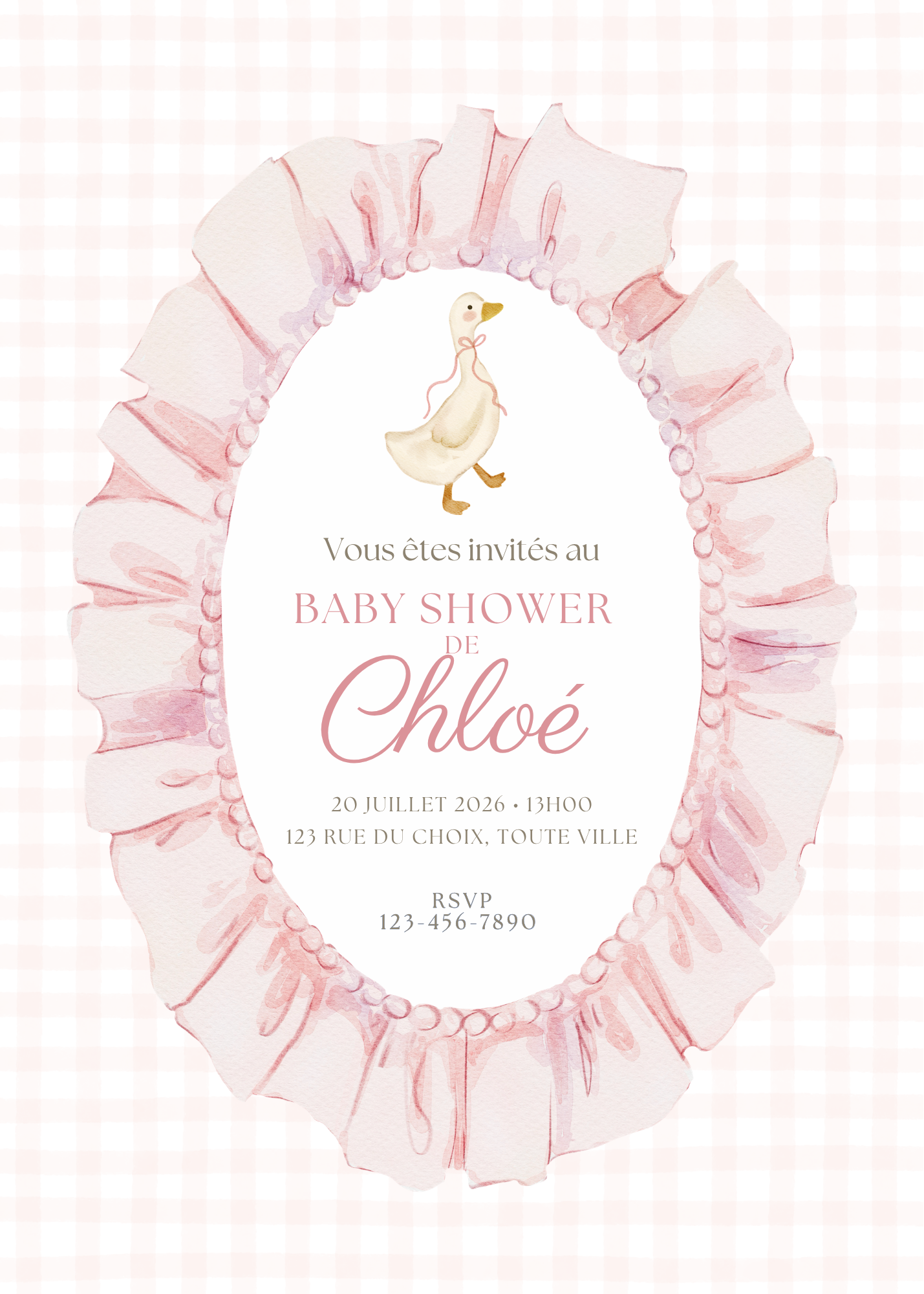 Personalized Invitation – Pink Goose Baby Shower – 5x7 Printed Card
