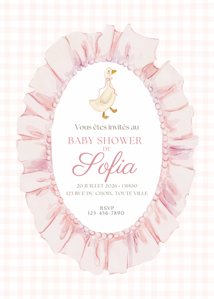 Personalized Invitation – Pink Goose Baby Shower – 5x7 Printed Card