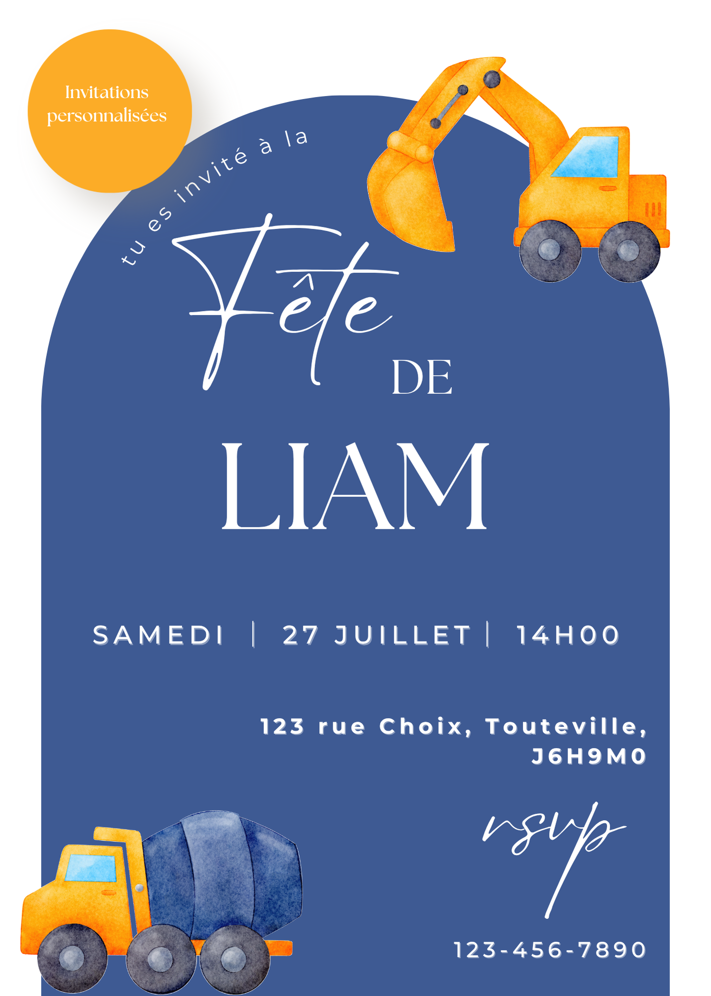 Personalized Invitation – Construction Kids' Party – 5x7 Printed Card