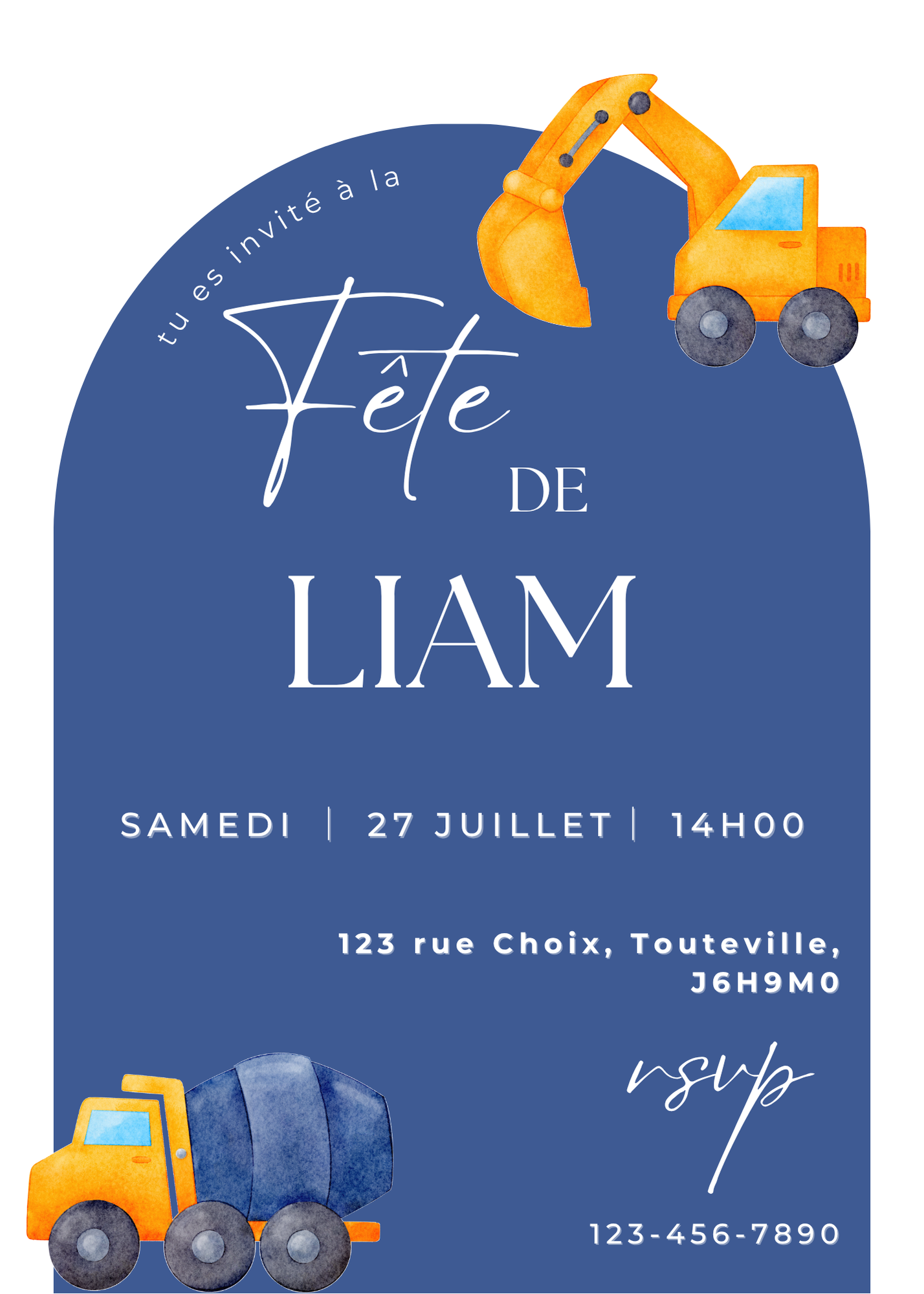 Personalized Invitation – Construction Kids' Party – 5x7 Printed Card