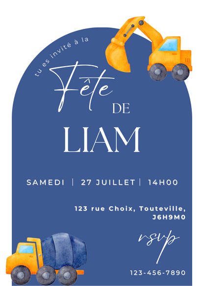Personalized Invitation – Construction Kids' Party – 5x7 Printed Card