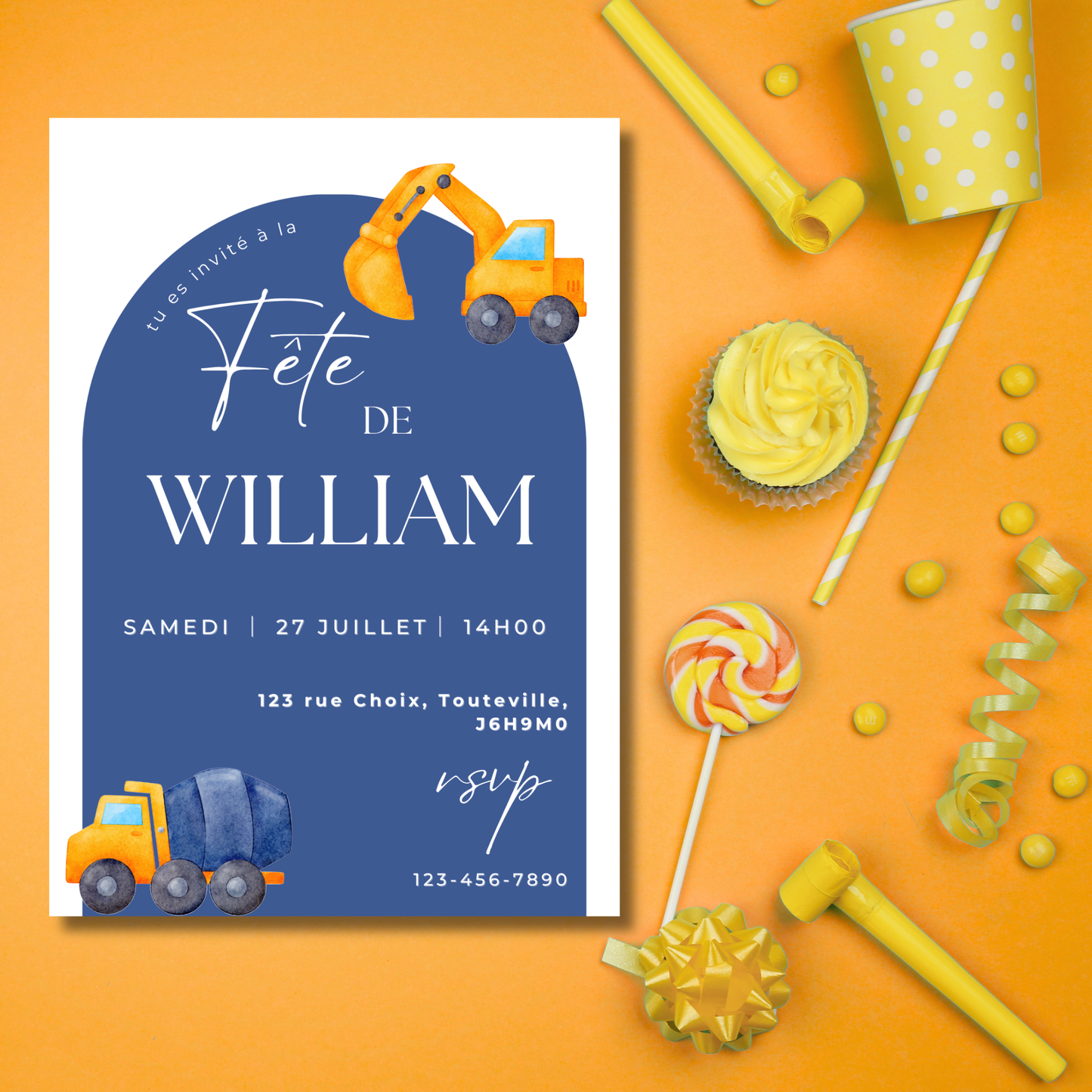 Personalized Invitation – Construction Kids' Party – 5x7 Printed Card