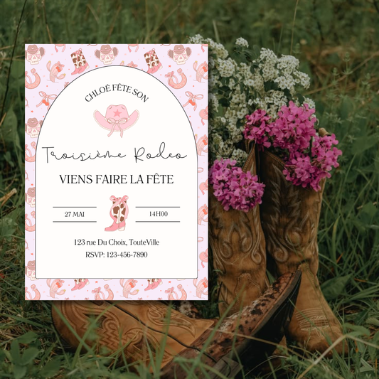 Invitation personnalisée – Fête enfant Cowgirl – Carte imprimée 5x7