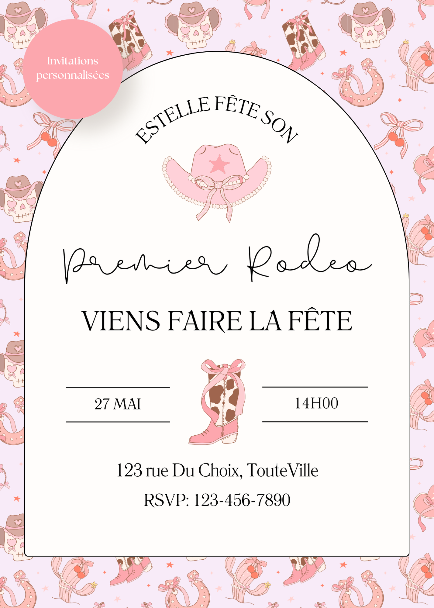 Personalized Invitation – Cowgirl Kid's Birthday – Printed 5x7 Card
