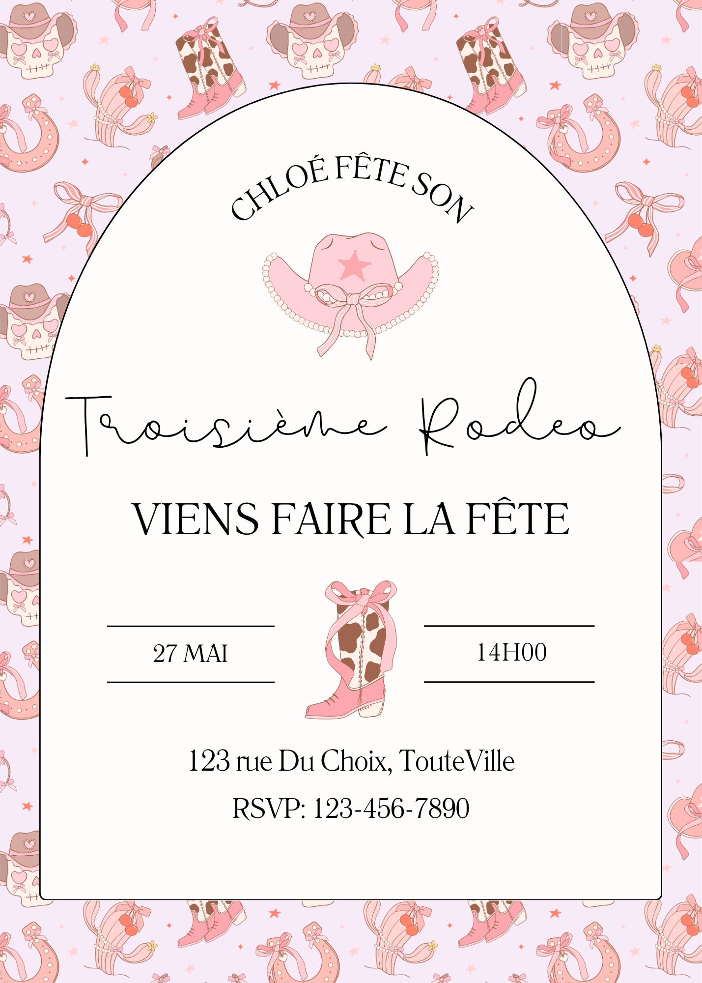 Personalized Invitation – Cowgirl Kid's Birthday – Printed 5x7 Card