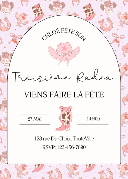Personalized Invitation – Cowgirl Kid's Birthday – Printed 5x7 Card
