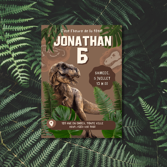 Personalized Invitation – Kids' Dino Party – 5x7 Printed Card
