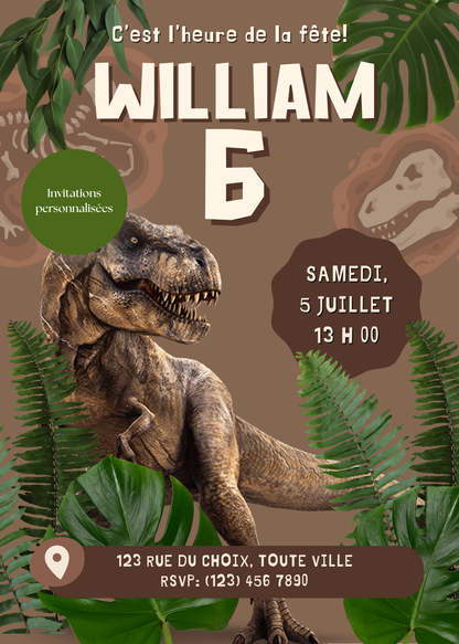 Personalized Invitation – Kids' Dino Party – 5x7 Printed Card