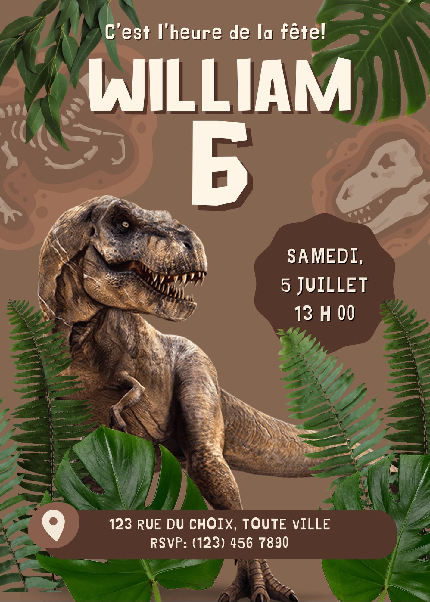 Personalized Invitation – Kids' Dino Party – 5x7 Printed Card
