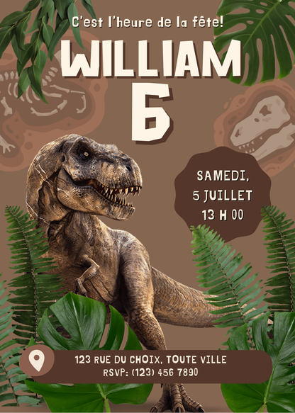 Personalized Invitation – Kids' Dino Party – 5x7 Printed Card