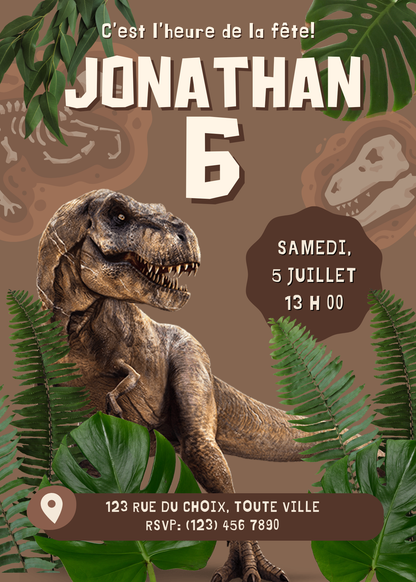 Personalized Invitation – Kids' Dino Party – 5x7 Printed Card