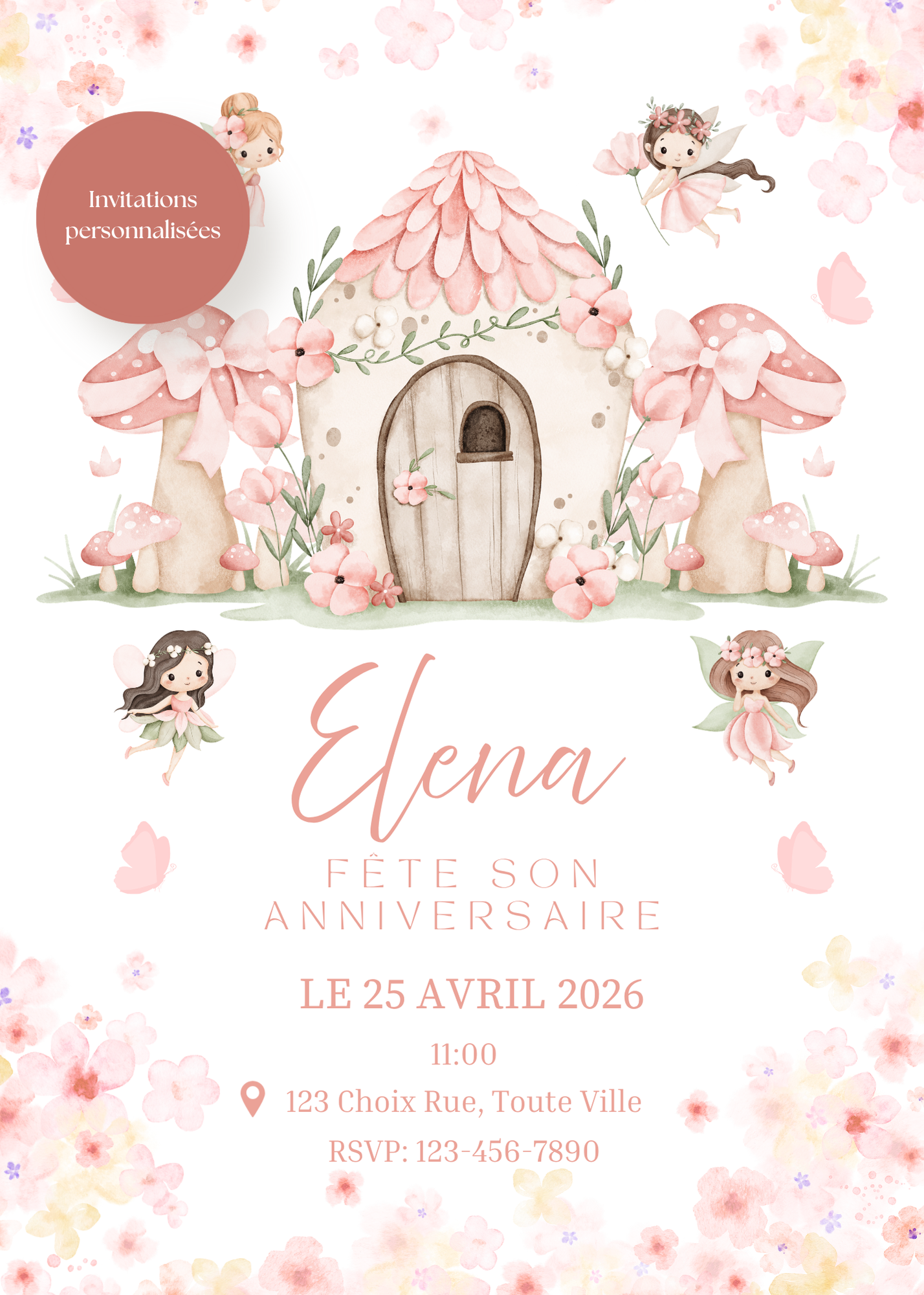 Personalized Invitation – Fairy Kids Party – 5x7 Printed Card