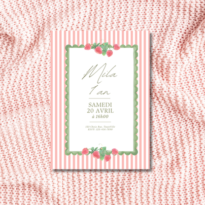 Personalized Invitation - Strawberry Kids Birthday - 5x7 Printed Card