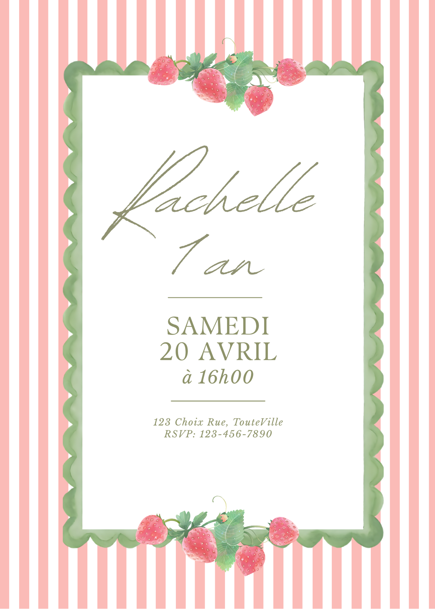 Personalized Invitation - Strawberry Kids Birthday - 5x7 Printed Card