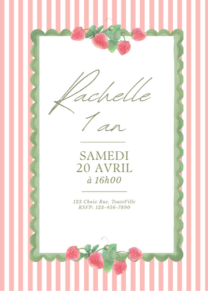 Personalized Invitation - Strawberry Kids Birthday - 5x7 Printed Card
