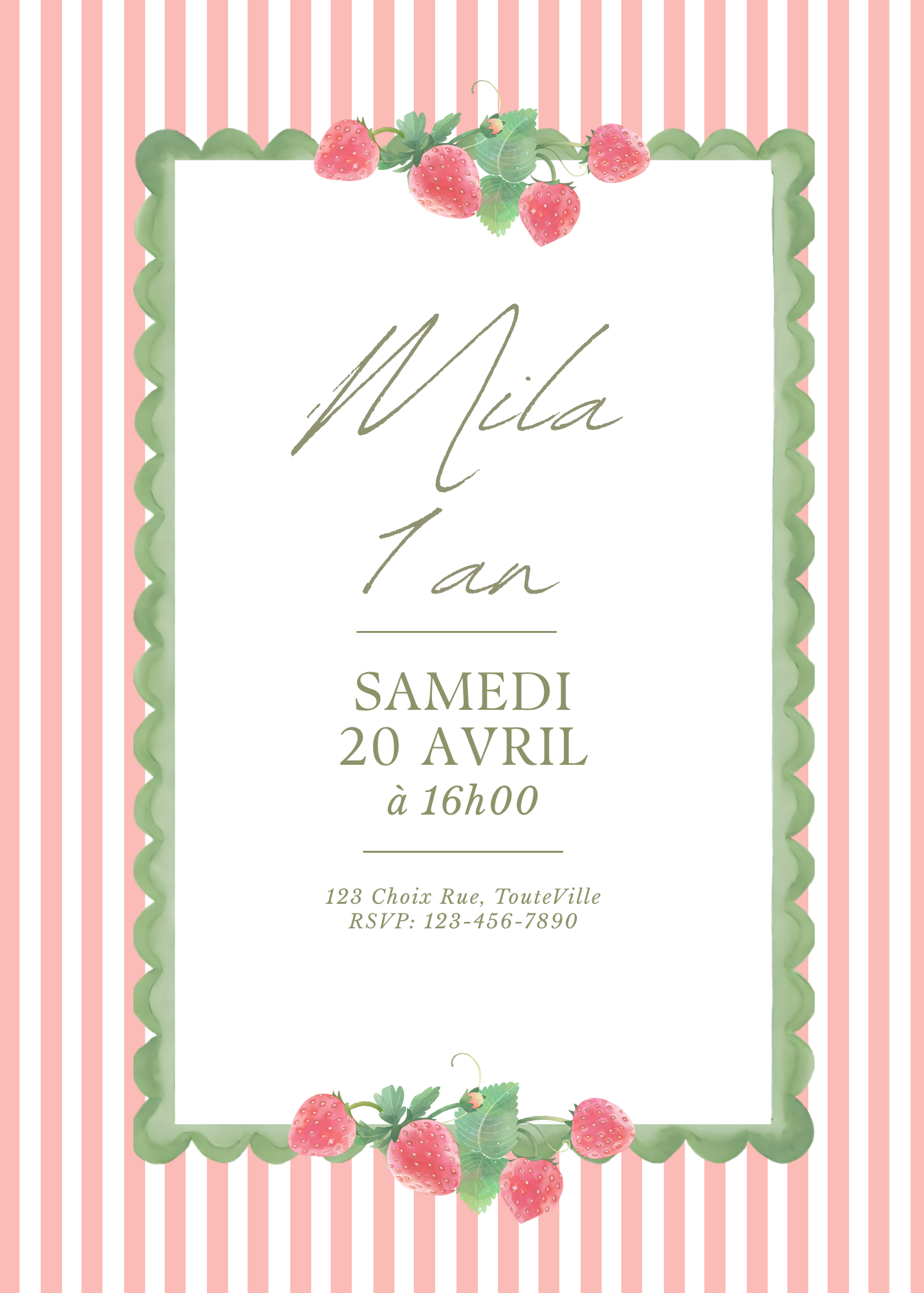 Personalized Invitation - Strawberry Kids Birthday - 5x7 Printed Card