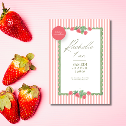 Personalized Invitation - Strawberry Kids Birthday - 5x7 Printed Card
