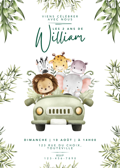 Personalized Invitation – Jungle Kid's Birthday Party – Printed Card 5x7