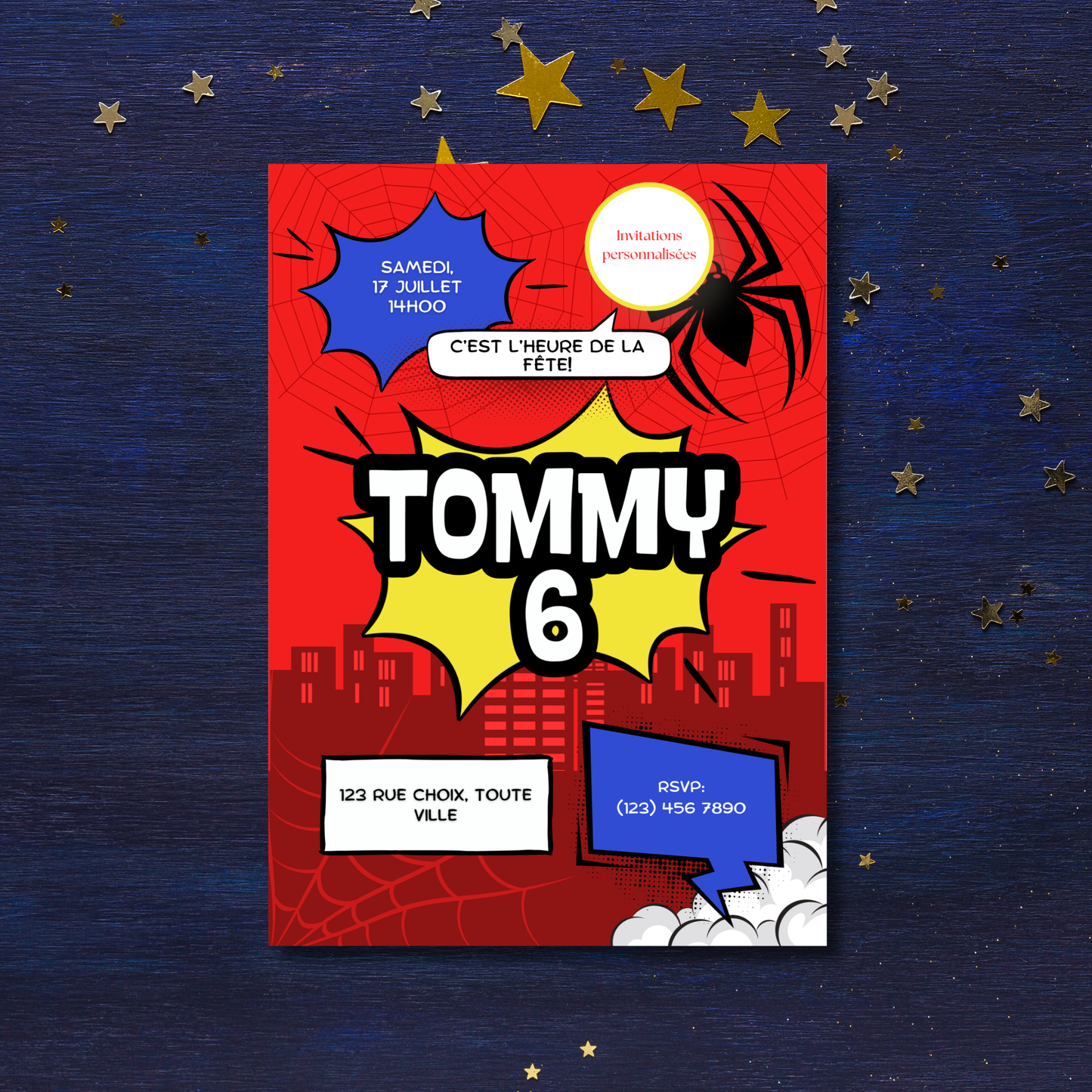Personalized Invitation – Superhero Kids Party – Printed Card 5x7