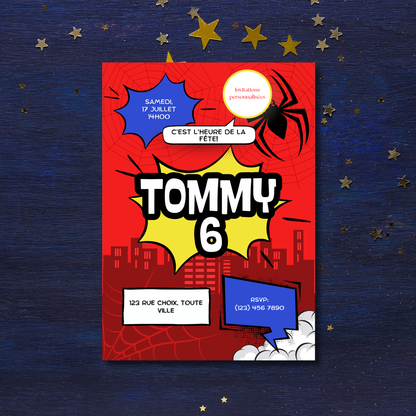 Personalized Invitation – Superhero Kids Party – Printed Card 5x7